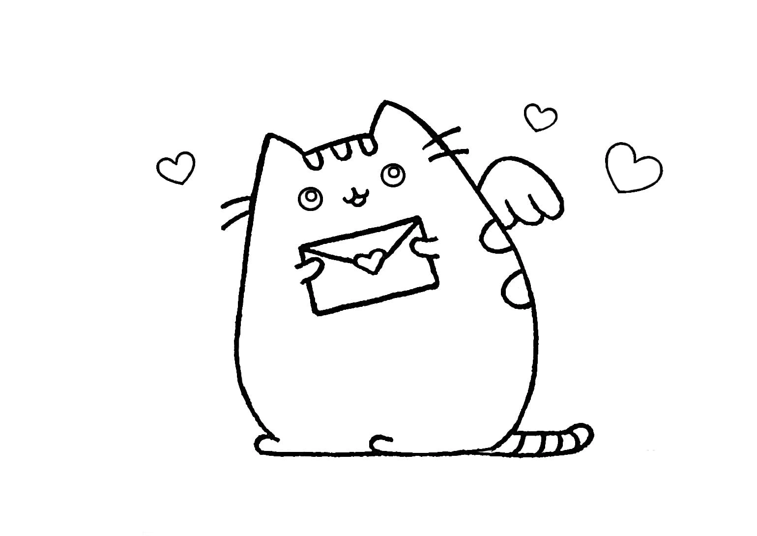 Kolorowanka Pusheen list miłosny